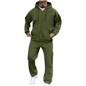 Ensemble de survêtement d'hiver à capuche grande taille pour femmes athlétique 2 pièces plaine décontracté fermeture éclair à manches longues tenue de jogging - Product Image 1