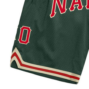 <b>Men's</b> Custom <b>Green</b> Mesh Basketball <b>Shorts</b> Vintage Lettering Stripe Trim Elastic Waist Printed Technique for Summer Personalized - Product Image 6