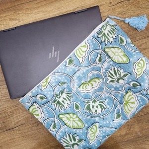 กระเป๋าแขนยาวสำหรับใส่แล็ปท็อปกันน้ำแนวธุรกิจวินเทจผ้าคอตตอนพิมพ์ลายสีฟ้าอ่อนเป็นมิตรกับสิ่งแวดล้อมทันสมัย - Product Image 4