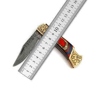 Couteau pliant de chasse en acier damas fait main couteau à lame fixe manche en bois avec gaine en cuir - Product Image 2