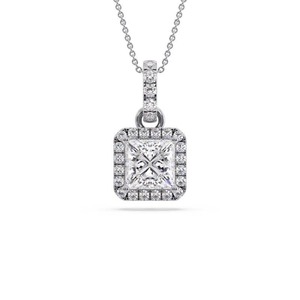 Seasonal Princess Cut Diamond Single Halo <b>Pendant</b> 0.50 Ct Lab Grown Diamond In Platinum Bridal Engagement - Product Image 2