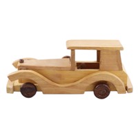 Coche de colección de madera vintage hecho a mano con ruedas móviles, guardabarros laterales curvos y diseño de cabina de caja clásica para regalos ecológicos