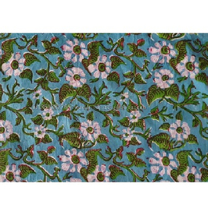 Robe en coton à imprimé Floral bleu à la mode, tissu imprimé en bloc, tissu indien teint - Product Image 1