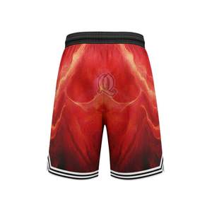 Pantalones cortos de baloncesto Red Flame personalizados, pantalones cortos de entrenamiento deportivo transpirables de poliéster de malla sublimada con cintura elástica - Product Image 3