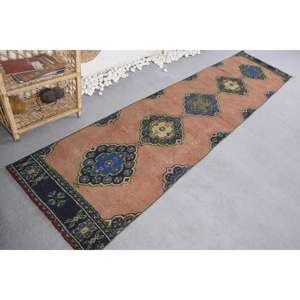 Hecho a mano Vintage azul Beige lana Patchwork alfombra 2,6X10,9 pies Rectangular patrón abstracto para sala de estar látex respaldado PVC - Product Image 2