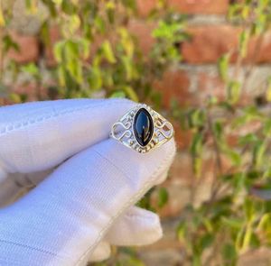 Bague en forme de marquise faite à la main en argent sterling 925 Onyx noir naturel serti de pierres précieuses anniversaire de fête de mariage classique - Product Image 3