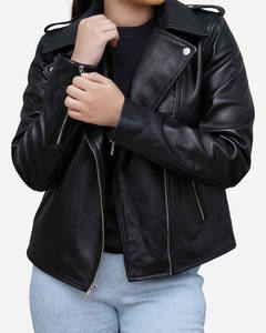 2025 veste en cuir de mouton véritable de haute qualité pour femmes recadrée avec ceinture à glissière personnalisée manteau de moto de haute qualité - Product Image 5