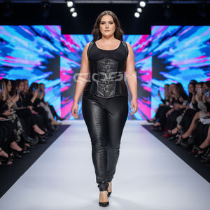 Corset personnalisé noir en similicuir, à col licou, sous-poitrine, à double baleine, avec détail de boucle argentée sur le devant - Product Image 4