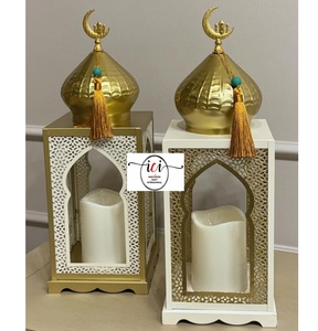 Elegante farol de suelo con acabado dorado para Ramadán Eid Hajj Festival Diseño único Vajilla de fiesta Decoraciones de mesa decorativas para - Product Image 2