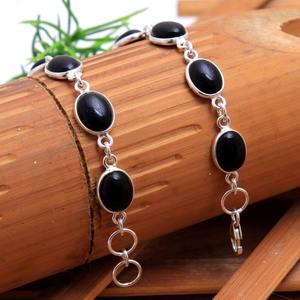 Magnifique solide 925 en argent Sterling noir Onyx forme ovale pierre précieuse fait à la main Bracelet en argent fin bijoux en argent Sterling bijoux - Product Image 6