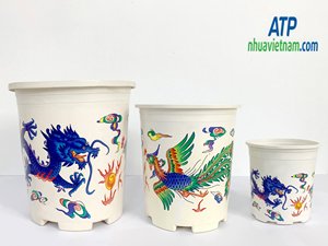 Venta al por mayor maceta de plástico de forma redonda con patrones de dragón y Fénix para uso en el suelo - Product Image 3