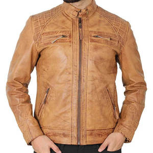 Veste en cuir pour homme, style streetwear tendance, couleur unie, imperméable, respirante, coupe-vent, 100% cuir de vache - Product Image 3