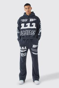 Chándal de algodón con estampado de logotipo personalizado de peso pesado, conjunto de sudaderas con capucha y pantalones de chándal de 500gsm para hombre, venta al por mayor - Product Image 2