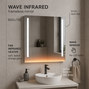 New Arrival 350W 240V Glass Heated Mirror Wave-Control LED Frameless Anti-Fog Infrared Fast Heating Sleek White Finish Smart - Product Image 5