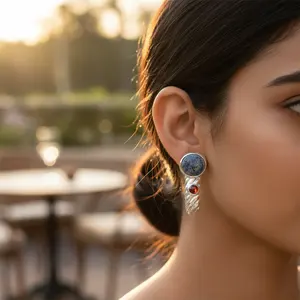 Pendientes Largos de Plata 925 con Piedra Azul para Mujer - Product Image 3