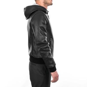 Chaqueta de cuero con diseño personalizado para hombre, chaqueta de piel auténtica con capucha - Product Image 3