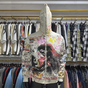 Sweat à capuche en éponge 100% coton personnalisé OEM pour hommes Sweat à capuche à fermeture éclair complète de haute qualité et brodé sur toute la surface - Product Image 5