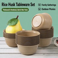 Ensemble de vaisselle jetable en coque de riz, bols et assiettes ronds en plastique blanc mat, style moderne et minimaliste pour les réunions à la maison et les repas en extérieur