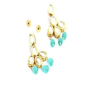 Ensemble de bijoux fins plaqués or 24 carats Kundan, collier vert clair avec pierre Monalisa pour cadeau - Product Image 4