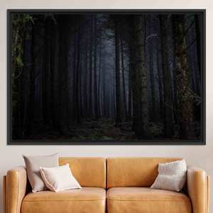 Elegant Dark Forest Landscape Canvas Print: Night Forest Wall Art,<b>BLACK</b> <b>FRAMED</b> CANVAS - Product Image 1