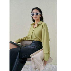 Nueva moda de mujer, camisa informal de negocios de Color sólido, Otoño/Invierno, manga larga de gran tamaño, cuello de solapa, abotonado, suelto, Primavera - Product Image 1