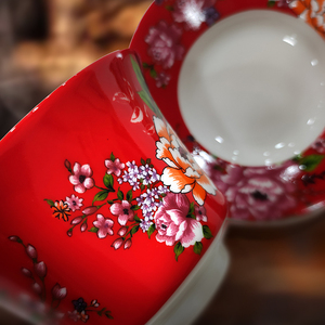 Juego de té de cerámica retro con estampado por transferencia de agua, Gaiwan de porcelana roja Shin Tai Yuan, para la ceremonia del té Kung Fu - Product Image 3