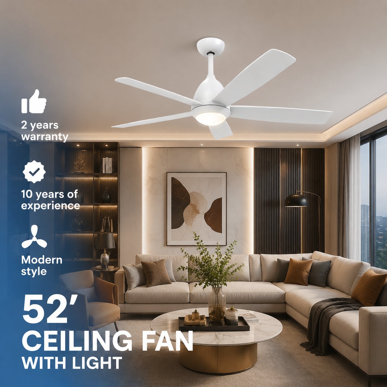 Modern Reversible Ceiling Fan with Dimmable LED Lamp, 6-Speed DC Motor and Remote Control for Outdoor Use