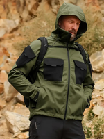 Veste de safari d'hiver pour homme, épaisse, 100% polyester, à capuche, coupe-vent, imperméable, respirante, écologique, séchage rapide, fermeture éclair