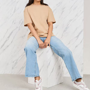 Ropa informal de algodón de 180 gramos para mujer, camiseta de gran tamaño con estampado bordado, camisetas lisas de estilo informal holgadas largas con hombros caídos - Product Image 2