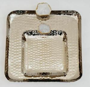 Bandeja de Acero Inoxidable Martillada Brillante con Asa de Ágata, Moderna Bandeja Decorativa para Servir Alimentos, Juego de Bandejas para Suministros de Hoteles y Restaurantes - Product Image 2