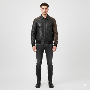 Chaqueta de Cuero Genuino para Hombre, Diseño Personalizado con Logotipo Frontal, Dos Tonos, Lona y Gamuza, Estilo Casual Vintage, Motociclista, Abrigo de Invierno - Product Image 2