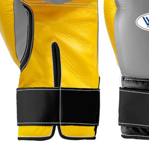 Gants de boxe professionnels en cuir gris, jaune et noir, avec fermeture velcro au poignet, pour l'entraînement et le sparring, pour hommes et femmes - Product Image 3