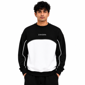 Sweat-shirt Homme Oversize Personnalisable 100% Coton Color Block Col Rond avec Passepoil Courbé – Vente en Gros Fabricant - Product Image 1