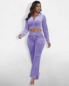 Custom <b>Velour</b> Jogging Purple Color Cropped Top Yoga Wears <b>Velour</b> <b>Tracksuits</b> Breathable Outerwear Winter Warm Girls Velvet Suits - Product Image 5