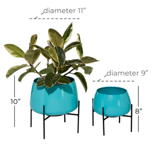 Support de fleurs en fer pour vaisselle petits pots de fleurs décoratifs pour la maison et bol en métal jardinières en émail enduit de bleu - Product Image 1