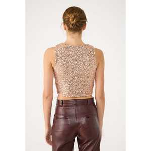 Blusa Casual Rosa con Lentejuelas Bordadas, Logotipo Frontal, Cuello Redondo, Diseño de Manga Corta, Talla XL, Poliéster, para Fiesta - Product Image 5