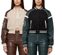 Nouvelle Collection Hiver/Automne 2023 : Veste Courte Style Universitaire en Laine, Streetwear, Broderie, Lettres Appliquées, Bordures Rayées, Chaînes Décoratives, Spandex