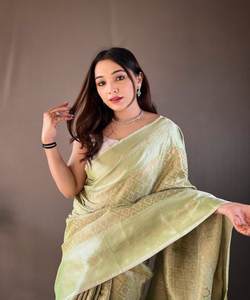 Attractive Indian Women Wear Lace Eco-Friendly Beads Party Wear Wedding Low Price Cotton Ready to Wear Saree - Product Image 5