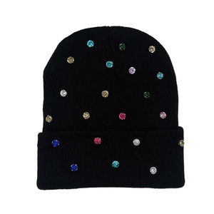 Gorros de Punto de Lana al por Mayor, Unisex, con Piedras Preciosas de 5 mm Bordadas a Mano, en Todos los Colores, Logotipo Personalizado, Gorros de Invierno para Exteriores - Product Image 2