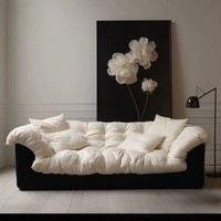 Sofá Seccional de Tres Plazas Vintage Lazy Camellia, Estilo Mid-Wabi-Sabi, Resistente, para Hotel, Hospital, Sala de Estar, Apartamento, Boutique