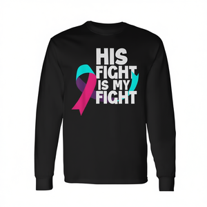 T-shirt à manches longues personnalisable pour la lutte contre le cancer de la thyroïde - Inspiré par la citation « Son combat est mon combat » - Événements promotionnels - Product Image 3
