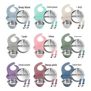 Ensemble de vaisselle pour bébé en cinq pièces avec ventouse en silicone, ensemble de nourriture pour bébé personnalisable, design minimaliste et dessin animé - Product Image 3