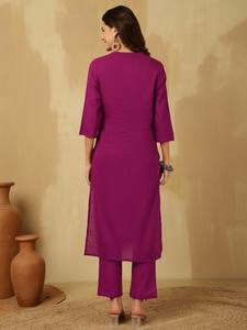 Mujer sólido Regular puro algodón Kurta con pantalones indio Pakistán Salwar kameez - Product Image 4