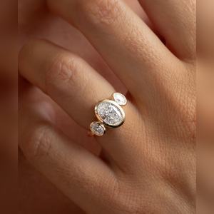 10K 14K 18K Gold Silver platinum Three <b>Stone</b> Engagement Rings Oval Fancy Yellow Diamond Pear Cut Bridal Jewelry Manufacturer - Product Image 5