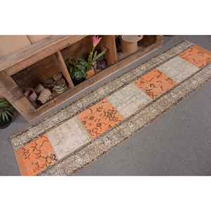 พรมวินเทจสไตล์ตุรกี ขนาด 2.2x7.8 ฟุต สีส้ม พรมขนสัตว์แท้ - Product Image 4