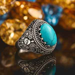 Oval Turquoise Ring 925 Sterling <b>Silver</b> Handmade Vintage Jewelry For Women Statement Ring Wholesale Supplier - Product Image 2