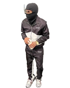 Chaqueta de nailon con cremallera y solapa con logotipo personalizado OEM para hombre, Top y pantalones de chándal acampanados, conjuntos de dos piezas, chándal cortavientos, conjunto de pantalones para correr - Product Image 1