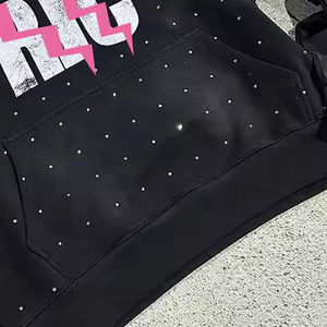 OEM เสื้อฮู้ดผ้าฝ้ายฟอกสีกรดสำหรับผู้ชายเสื้อสเวตเชิ้ตพิมพ์ลายไรน์สโตนโอเวอร์ไซส์ - Product Image 3