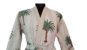 Bata de punto Kantha hecha a mano india, Kimono Floral con estampado de algodón suave, vestido largo para mujer, Top, baño, Spa, talla grande, venta al por mayor - Product Image 6