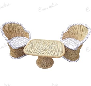Lot de 2 chaises tuftées en cuir blanc, canne en bambou, modernes, durables et écologiques, avec table pour le salon, le hall principal, les chaises de café - Product Image 5